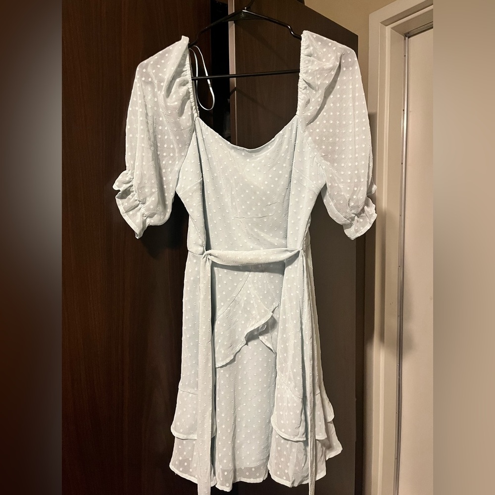 Francesca’s blue polka dot dress